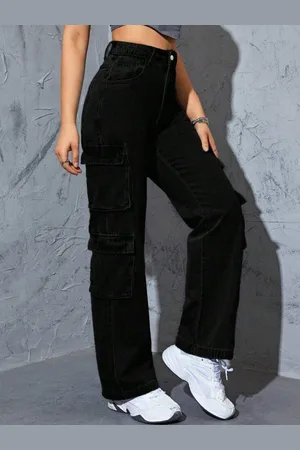Broadstar Women Black Smart Clean Look Wide Leg High-Rise Stretchable Jeans