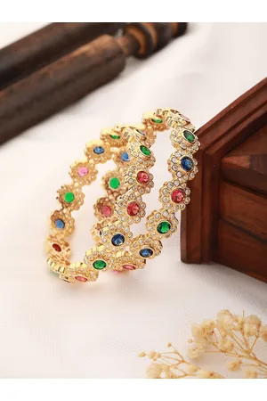 Saraf RS Jewellery Set Of 2 Gold-Plated Pink & Green AD-Studded Handcrafted Bangles