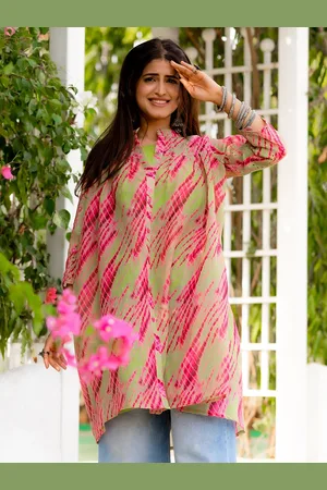 Ambraee Tie & Dye Cotton Shirt Style Top