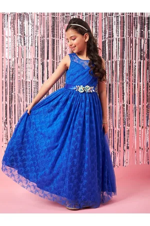 pspeaches Girls Self Design Gathered Lace Fit & Flare Maxi Dress