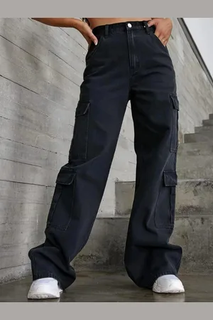 Broadstar Women Smart Wide Leg High-Rise Dark Shade Cotton Stretchable Jeans
