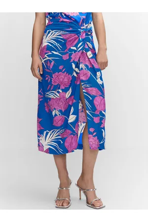 MANGO Women Floral Printed Knotted A-line Skirt