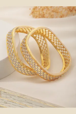 Saraf RS Jewellery Set Of 2 Gold-Plated AD-Studded Bangles