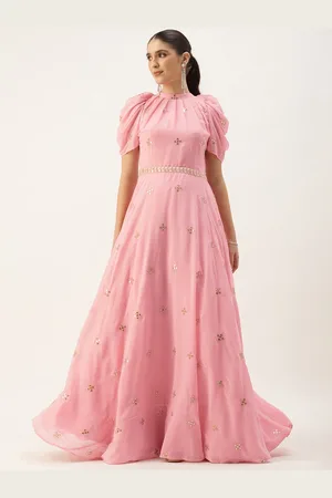 Ethnovog Embroidered Puff Sleeve Georgette Maxi Dress