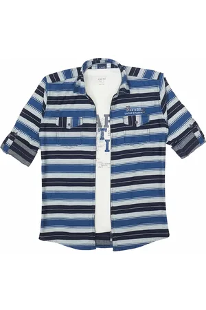 CAVIO Boys Comfort Horizontal Striped Roll-Up Sleeves Pure Cotton Jacket With T-Shirt