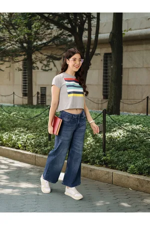 HARVARD Women Navy Blue Wide Leg Light Fade Stretchable Jeans