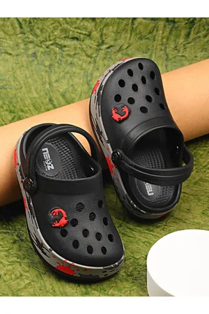 NEOZ Boys Black & Red Self Design Clogs