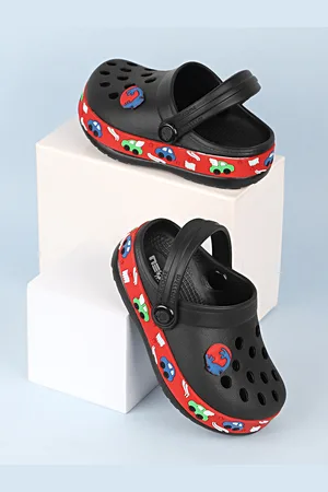 NEOZ Boys Black & Red Rubber Clogs
