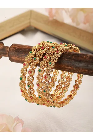 Saraf RS Jewellery Set Of 4 Gold Plated & White AD Studded Designer Bangles