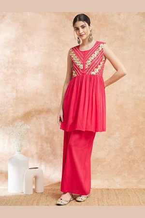 InWeave Floral Yoke Design A-Line Kurta With Palazzos
