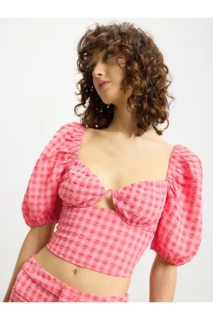 Calliope Checked Cut-Out Detail Crop Top