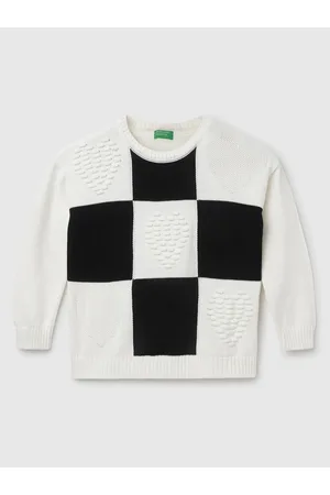 Benetton Girls Checked Cotton Pullover