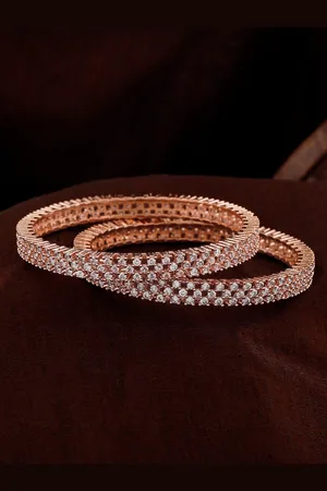 ESTELE Set Of 2 Rose Gold-Plated American Diamond-Studded Bangles