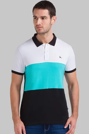 Parx Men Black & Turquoise Blue Colourblocked Polo Collar T-shirt