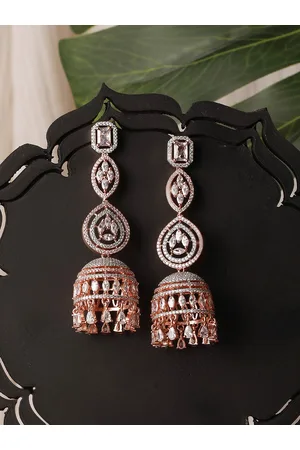 Saraf RS Jewellery Women White & Rose Gold Contemporary Jhumkas Earrings