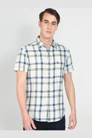 Ralph Lauren U S Polo Assn Denim Co Men White Slim Fit Checked Pure Cotton Casual Shirt