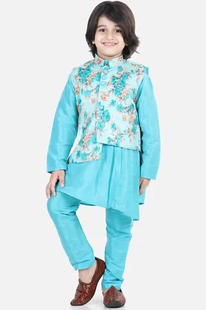 BownBee Boys Pleated Kurta with Pyjamas & Nehru Jacket