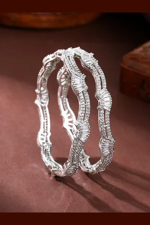 ESTELE Set Of 2 Rhodium-Plated AD-Studded Bangles