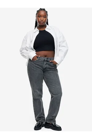 H&M Women Pure Cotton Curvy Fit Straight Regular Jeans