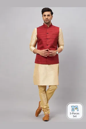 Vastramay Men Regular Kurta With Churidar & Nehru Jacket