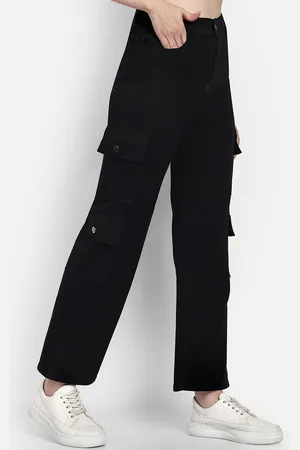 Broadstar Women Smart Wide Leg High Rise Clean Look Stretchable Cargo Jeans