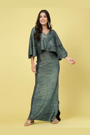 ATRAENTA Accordion Pleated Cape Sleeve Maxi Dress