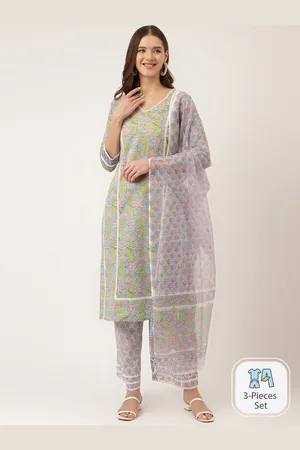 Divena World Floral Printed Straight Pure Cotton Kurta & Trousers With Dupatta