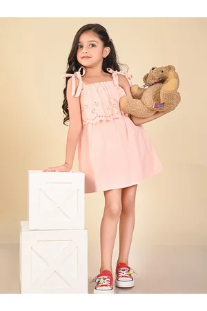 LilPicks Girls Shoulder Straps Gathered Cotton A-Line Dress