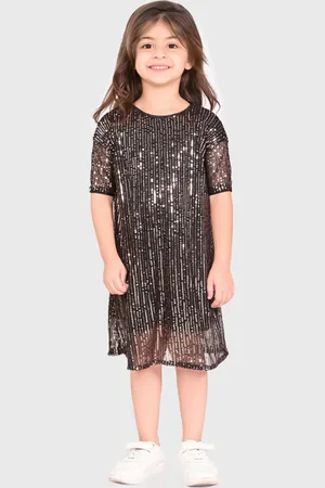 BONKIDS Girls Embellished Sequined A-Line Midi Dress