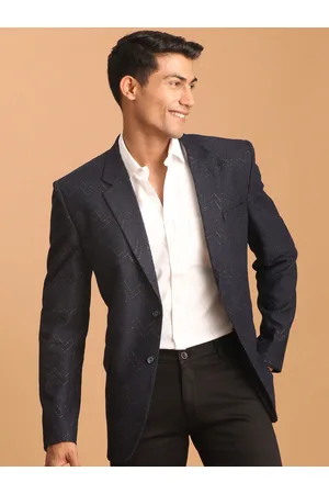 Vastramay Men Glitter Chevron Self Design Silk Blend Single-Breasted Blazer