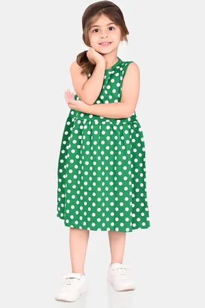 BONKIDS Girls Polka Dots Printed Cotton A-Line Midi Dress