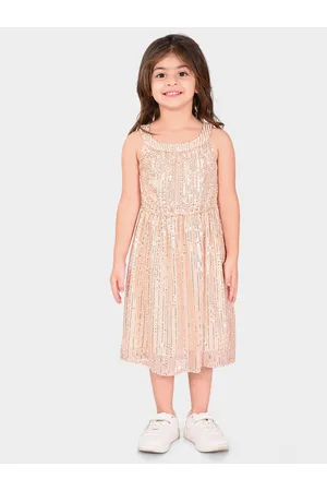 BONKIDS Girls Embellished Sequined A-Line Midi Dress