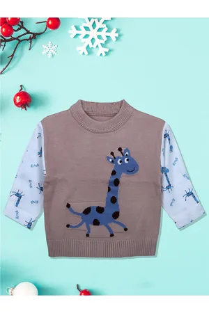 Baby Moo Unisex Kids Brown & White Printed Cotton Pullover