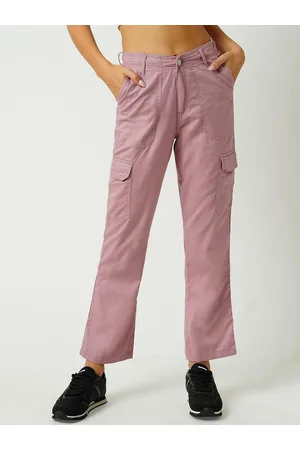 women loose fit high rise pure cotton cargo trousers