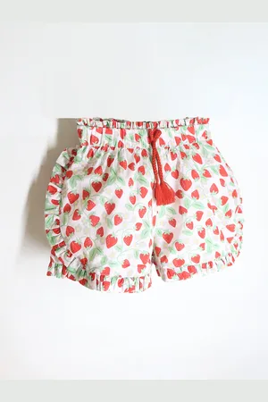 Cherry Crumble Girls Pink & Green Conversational Printed Shorts