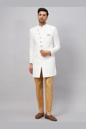 Vastramay Self-Design Mandarin Collar Jute Cotton Sherwani Set