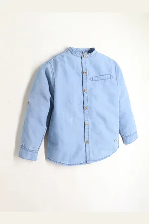 Cherry Crumble Boys Band Collar Denim Cotton Casual Shirt