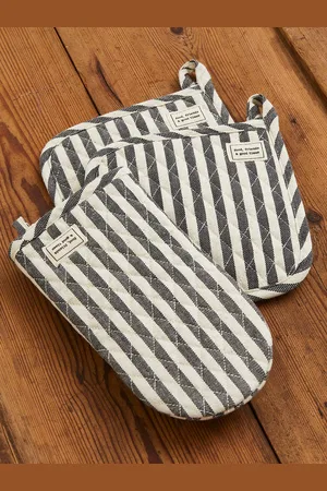H&M Grey & White 2-Pack Linen-Blend Pot Holders