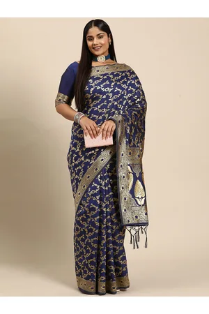 Sztori Floral Zari Silk Blend Banarasi Saree