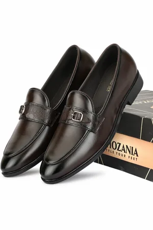 SHOZANIA Men Textured Leather Formal Loafers With Buckle Detail