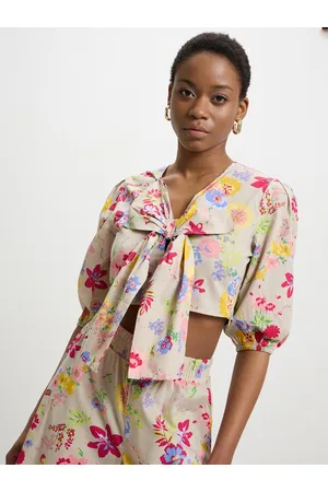 Calliope Floral Print Bow Detail Cotton Crop Top