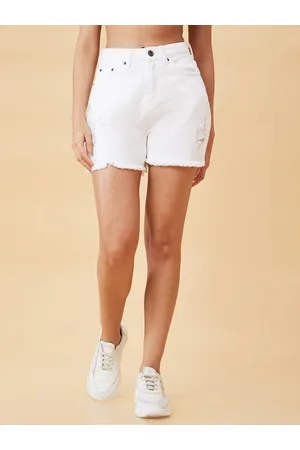 Globus Women Stretchable Distressed Frayed Denim Shorts