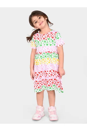 BONKIDS Girls Conversational Printed Cotton Fit & Flare Dress
