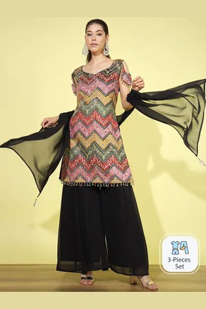 Chhabra 555 Floral Embroidered Kurta With Palazzo & Dupatta
