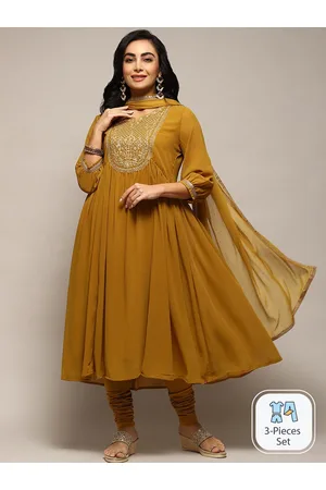 Biba Ethnic Motifs Yoke Design Empire Thread Work Anarkali Kurta & Churidar With Dupatta