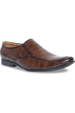 MUTAQINOTI Men Brown Solid Formal Slip-Ons Shoes