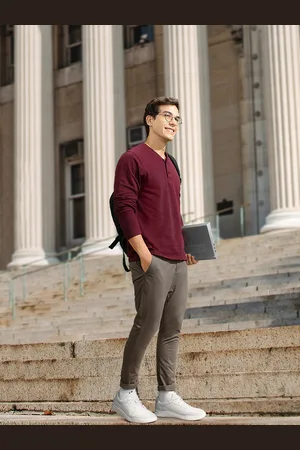 HARVARD Men Burgundy Solid Henley Neck Antimicrobial Pure Cotton T-shirt