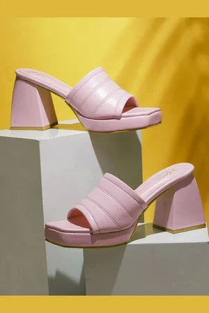 JM Looks Textured Open Toe Block Heels