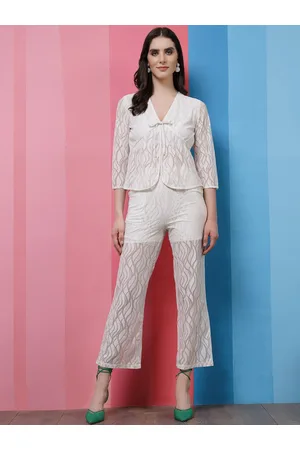 ATHENA Self Designed V-Neck Front Knot Top With Slip-On Trousers Co-Ords