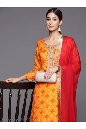 Varanga Bandhani Printed Zari Kurta with Trousers & Dupatta
